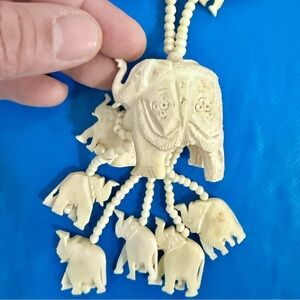 Vintage hand carved Elephant Pendant Necklace Boho